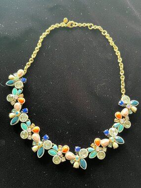 JCrew Blue and Orange Floral Brulee Necklace